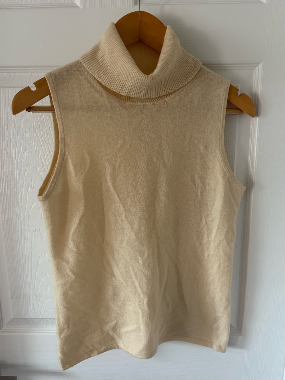 VTG Lauren Hansen 100% Cashmere Cream Sleeveless Turtleneck Sweater Vest L
